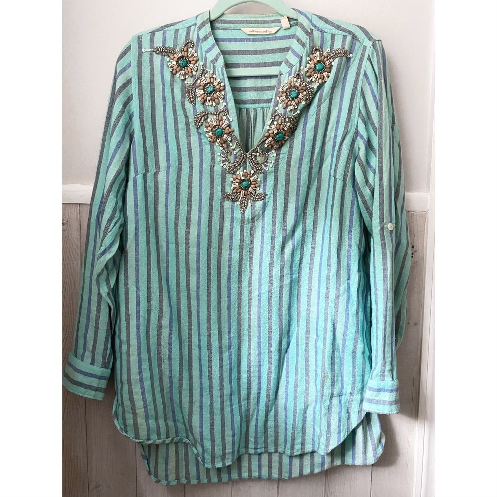 Tortola Striped Beaded Tunic from Soft Surroundings, Size S